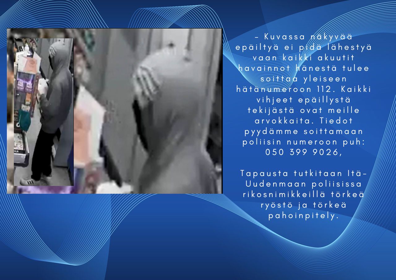Kaupan myyjä loukkaantui vakavasti ryöstössä Vantaalla – poliisi julkaisi kuvan epäillystä miehestä